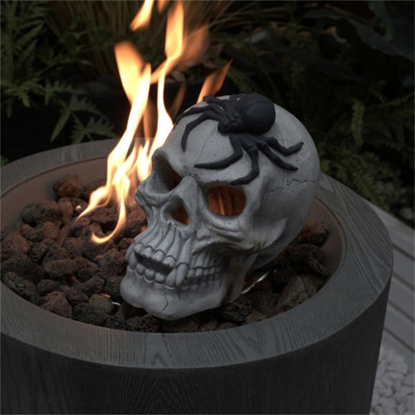 Halloween Fire Pit Skull Decoration with Black Spider