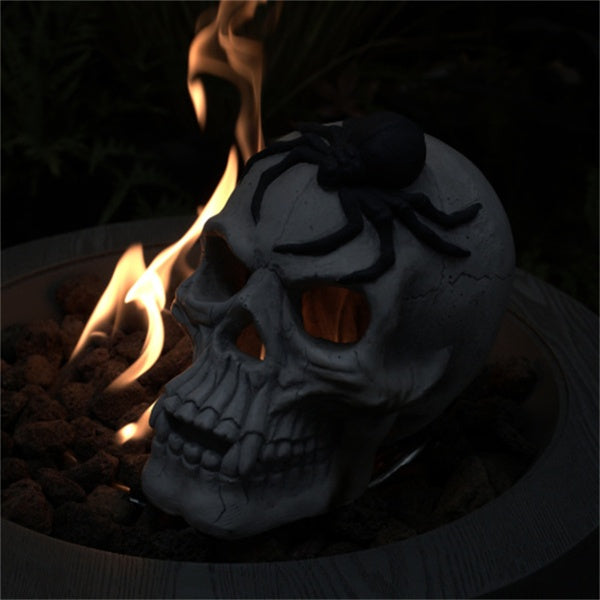 Halloween Fire Pit Skull Decoration with Black Spider